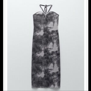 Zara Gray Tie-Dye Women's Midi Dress - Size Small